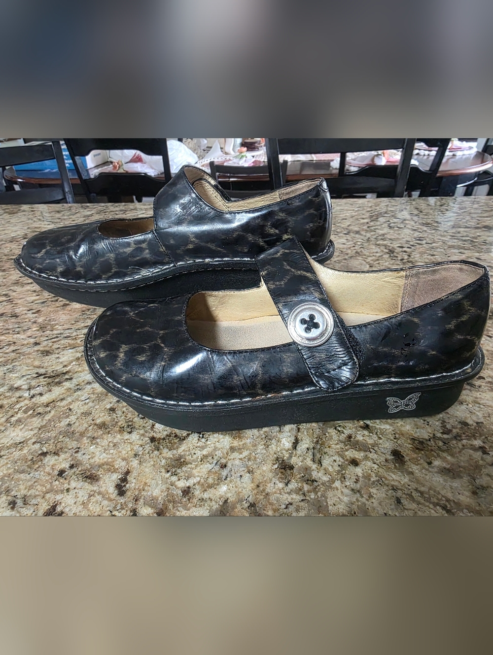 Alegria Paloma Black Animal Print PAL-411 Mary Jane Shoes Women's 39/ 9